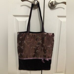Old navy eggplant purple Butterfly ribbon velvet shoulder bag‎ tote ornate boho